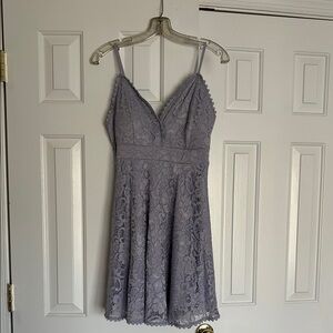 Elegant Lace Spaghetti Strap Dress in Lavender